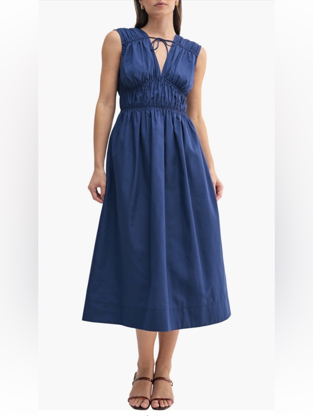 Mila Mae Navy Tie Neck Midi Dress NWT